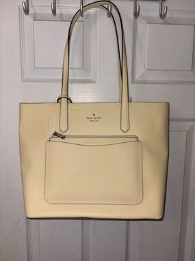 kate spade yellow fondant 3 piece tote with front pocket and long straps
